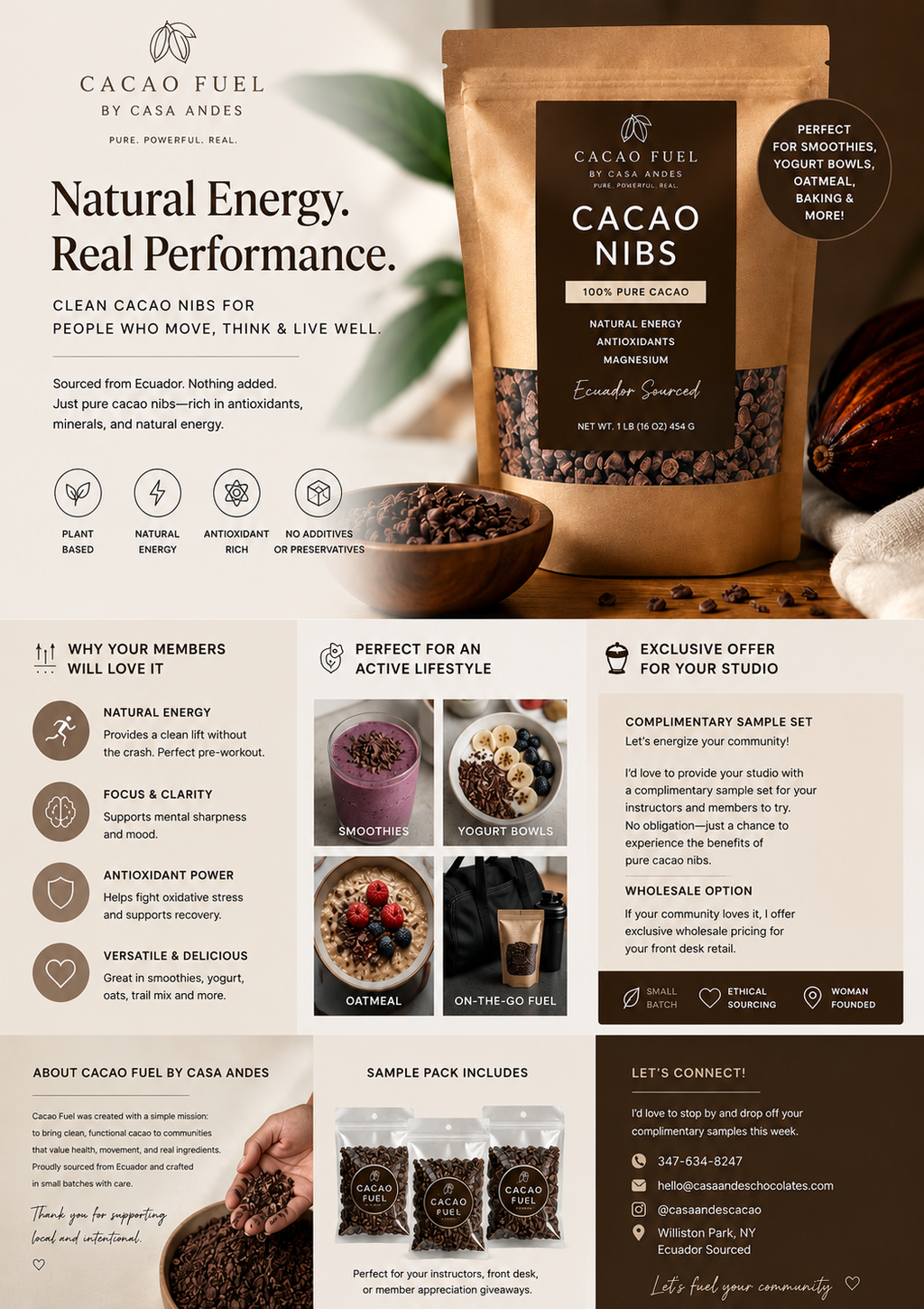 Casa Andes Superfoods Cacao Nibs Organic - 8 Oz - Fino de Aroma Bean - Raw Unsweetened Chocolate Substitute - Certified Organic - Keto, Vegan & Non-GMO - Antioxidant
